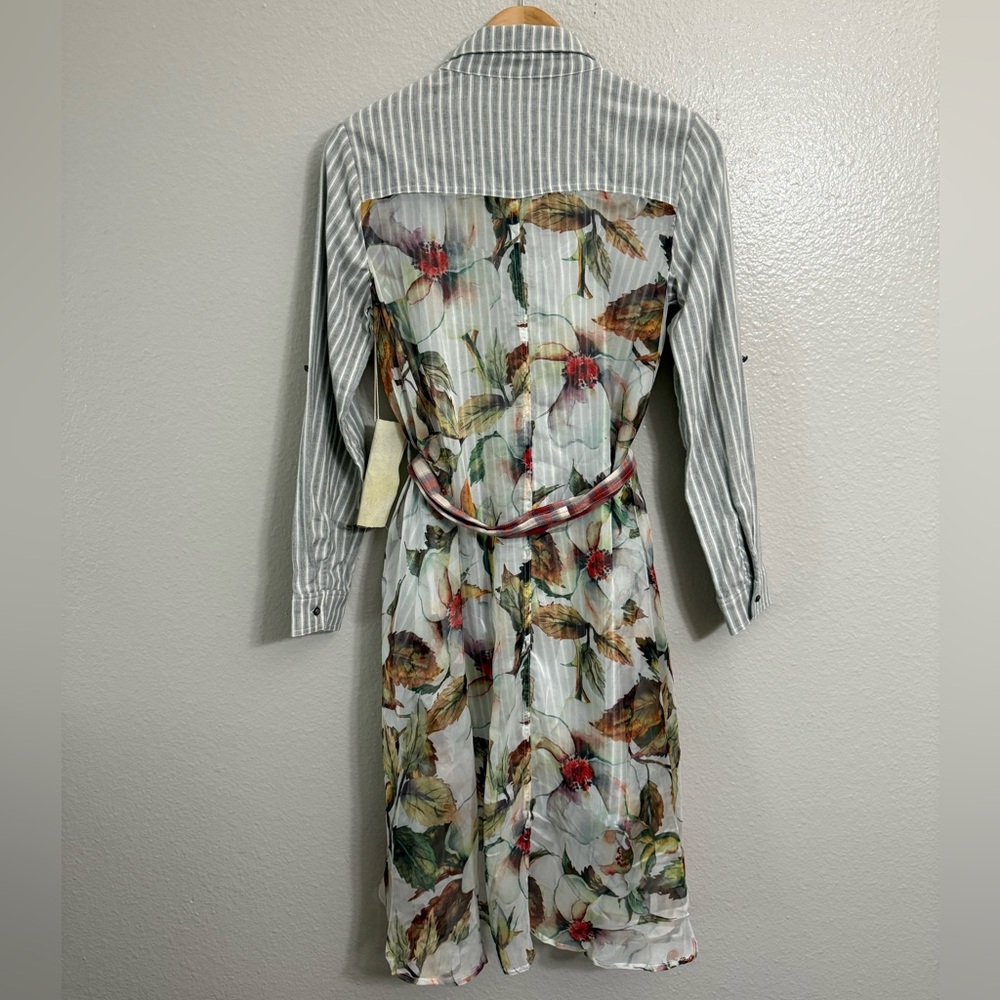 Aratta Silent Journey Striped Gray Dress with Leaf Accents - Picture 9 of 11